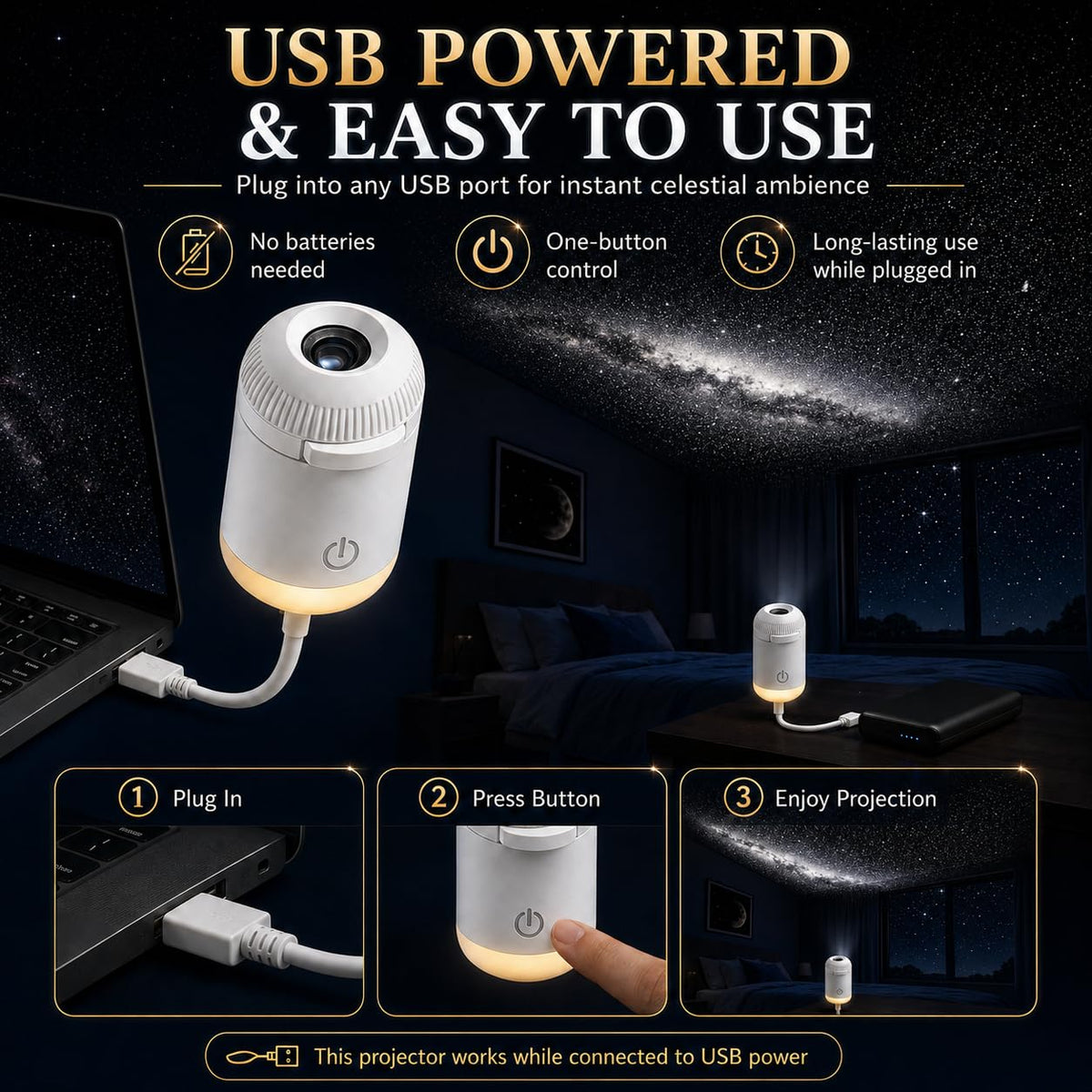USB Galaxy Star Projecto Light With Flexible Gooseneck