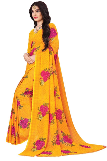 Chic Floral Georgette Saree with Smooth Texture and Alluring Fall Ideal for Festive, Office, and Evening Wear Looks